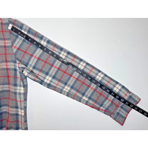 J.Crew Mens Large Gray Plaid Flannel Shirt Elbow Patches Grunge Outdoor Workwear - Picture 9 of 12